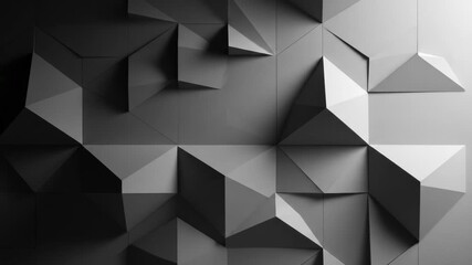 Dynamic grayscale geometric relief with sharp angles and deep shadows creating a modern, abstract composition - Powered by Adobe
