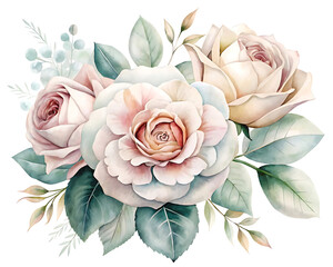 Watercolor Roses Floral Arrangement Bouquet with Pastel Colors for Weddings and Celebrations Springtime Charm