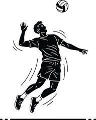 Dynamic silhouette of a volleyball player spiking the ball