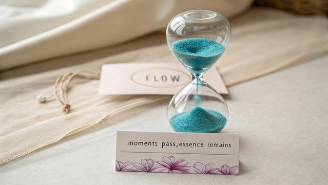 Hourglass filled with blue sand showing time passing