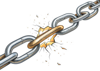Broken Chain Link Depicting Failure Weakness or Overcoming Challenges on a Black Background Dramatic Symbolism