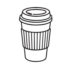 Vector monochrome artwork featuring coffee takeaway packaging, designed with crisp outlines and elegant proportions reflecting modern simplicity and cozy sophistication.