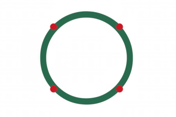 Christmas wreath vector art featuring a simple green circle with four red berries on a transparent background