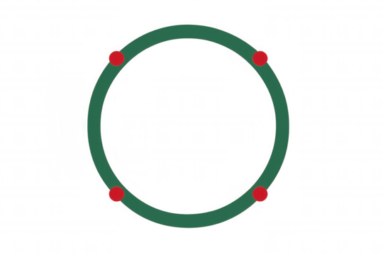 Christmas wreath vector art featuring a simple green circle with four red berries on a transparent background