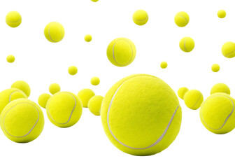 Dynamic Arrangement of Tennis Balls Floating in a Black Void Representing Sport and Competition
