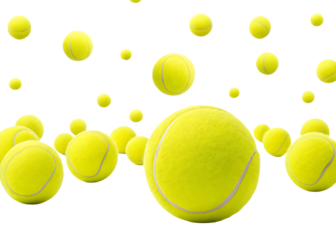 Dynamic Arrangement of Tennis Balls Floating in a Black Void Representing Sport and Competition
