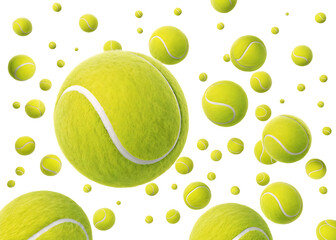 Dynamic Tennis Ball Composition on Black Background Demonstrating Sport and Activity Excitement and Energetic Movement with Vibrant Yellow Green Color