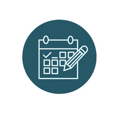 Calendar Icon with Pencil on Blue Background
