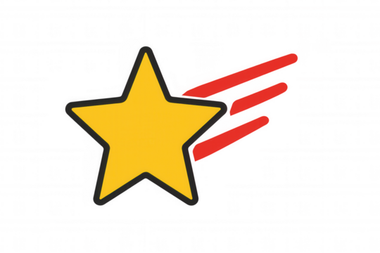 Shooting star icon representing achievement, speed, success, and quality, with a transparent background
