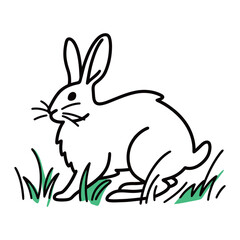 Hand-drawn single line art of a rabbit in green grass, Easter, nature, and minimalist animal vector illustration.