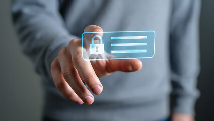 Person interacting with holographic digital interface futuristic technology displaying information through touchscreen innovation