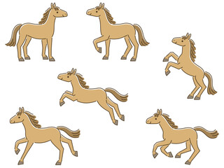 色々なポーズの馬のイラストセット