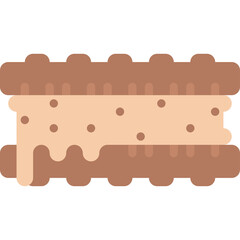 Ice Cream Sandwich With Melted Frosting And Chocolate Cookies With Transparent Background And Speckled Filling On A White Background