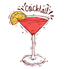 Cocktail Drink with Lemon Garnish in Colorful Hand-Drawn Style