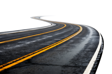 Asphalt road isolated on white or transparent background