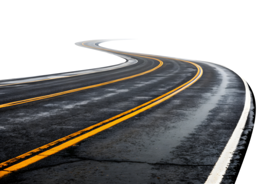 Asphalt road isolated on white or transparent background