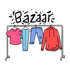 Doodle Style Bazaar Illustration with Shirts and Long Pants