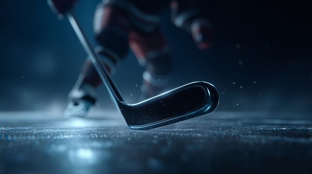 Hockey Player with stick Preparing for Action on Ice