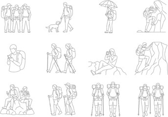 Obraz premium Collection of twelve ancient egyptian hieroglyphic symbols and figures depicting daily life and mythology in a stylized sketch style
