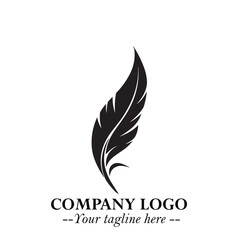 Feather Logo Symbol in Black on the White Background Minimalist Elegant Vector Illustration