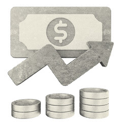 3d money dollar increase halftone style