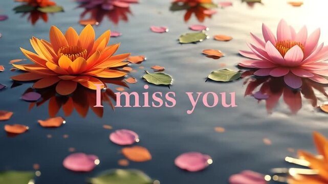 A beautiful image of a flower with the words I miss you written in pink, symbol of love