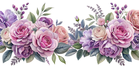 Elegant floral arrangement of pastel roses and lavender blooms watercolor style for feminine designs and spring events decorations