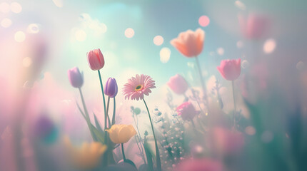 Obraz premium Soft Blurred Y2K Floral Vintage Background in Pastel Colors