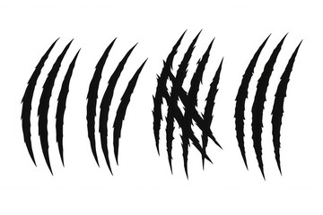 Black beast claw marks vector graphic on transparent background, showing monster scratch and animal tearing damage