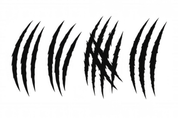 Black beast claw marks vector graphic on transparent background, showing monster scratch and animal tearing damage