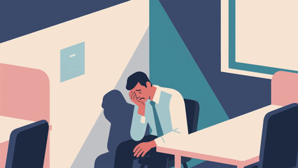 Illustration Of An Employee With Anxiety Using A Calm Corner Or Designated Safe Space Within The Office Vector Design Template