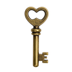 Antique heart-shaped key with a brass finish sits on a black background.