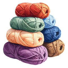 A stack of colorful yarn balls on a black background.