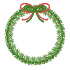 Christmas Wreath with Red Ribbon – Festive Green Garland Decoration for Holiday Greeting Cards and Invitations