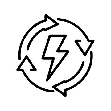 Renewable energy icon with lightning bolt and arrows