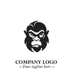 Head of Monkey Logo Symbol in Black on the White Background Minimalist Vector Illustration
