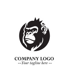 Head of Monkey Logo Symbol in Black on the White Background Minimalist Vector Illustration
