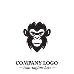 Head of Monkey Logo Symbol in Black on the White Background Minimalist Vector Illustration
