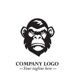 Head of Monkey Logo Symbol in Black on the White Background Minimalist Vector Illustration
