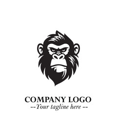 Head of Monkey Logo Symbol in Black on the White Background Minimalist Vector Illustration
