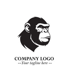 Head of Monkey Logo Symbol in Black on the White Background Minimalist Vector Illustration
