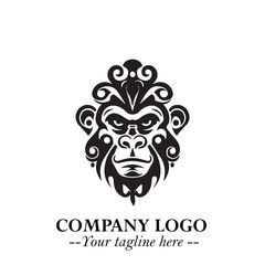Head of Monkey Logo Symbol in Black on the White Background Minimalist Vector Illustration
