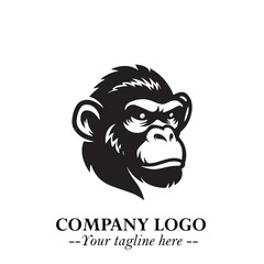 Head of Monkey Logo Symbol in Black on the White Background Minimalist Vector Illustration
