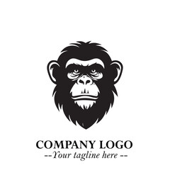 Head of Monkey Logo Symbol in Black on the White Background Minimalist Vector Illustration
