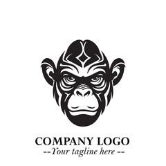 Head of Monkey Logo Symbol in Black on the White Background Minimalist Vector Illustration
