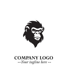 Head of Monkey Logo Symbol in Black on the White Background Minimalist Vector Illustration
