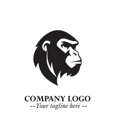 Head of Monkey Logo Symbol in Black on the White Background Minimalist Vector Illustration
