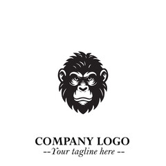 Head of Monkey Logo Symbol in Black on the White Background Minimalist Vector Illustration
