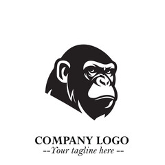 Head of Monkey Logo Symbol in Black on the White Background Minimalist Vector Illustration
