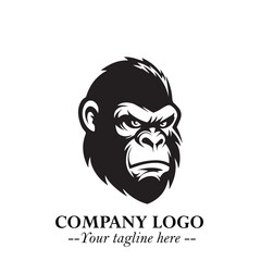 Head of Monkey Logo Symbol in Black on the White Background Minimalist Vector Illustration
